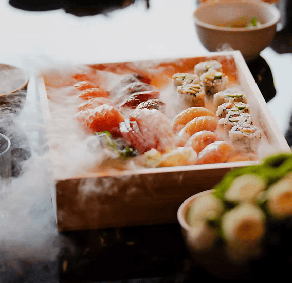 Premium sushi selection served at the Paddock Club